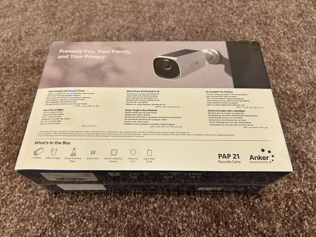 【新品未開封】Eufy eufyCam S330 増設用カメラ ソーラーパネル一体型モデル①_画像2