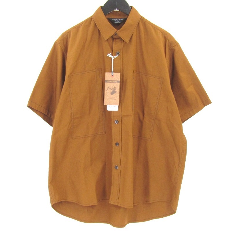 未使用 ANDFAMILY アンドファミリー Multi Pocket Work Shirts SHS-2504807 半袖ワークシャツ ブラウン WN 1 タグ付き 65008583