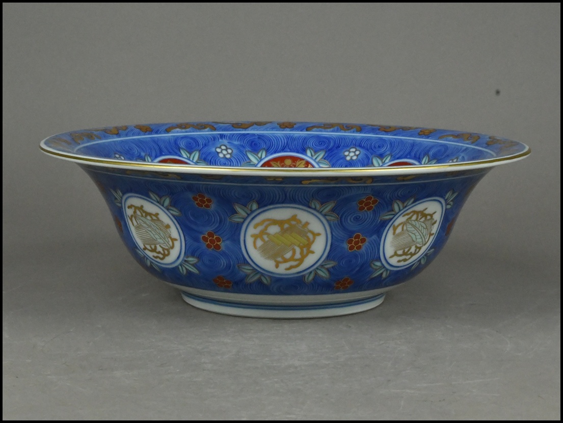 【ACT】肥前有田【山徳】染錦 金彩色絵 深鉢 菓子鉢 菓子器 茶道具 幅27.2cm A7-826-34_画像2