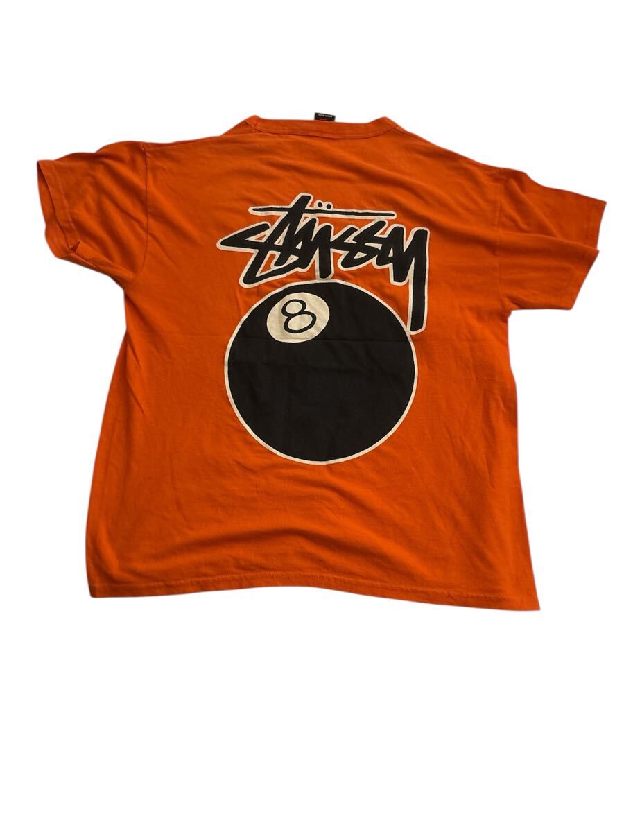 【STUSSY】メキシコ制 Lサイズ 8ボール ロゴプリント Tシャツ オレンジ ステューシー