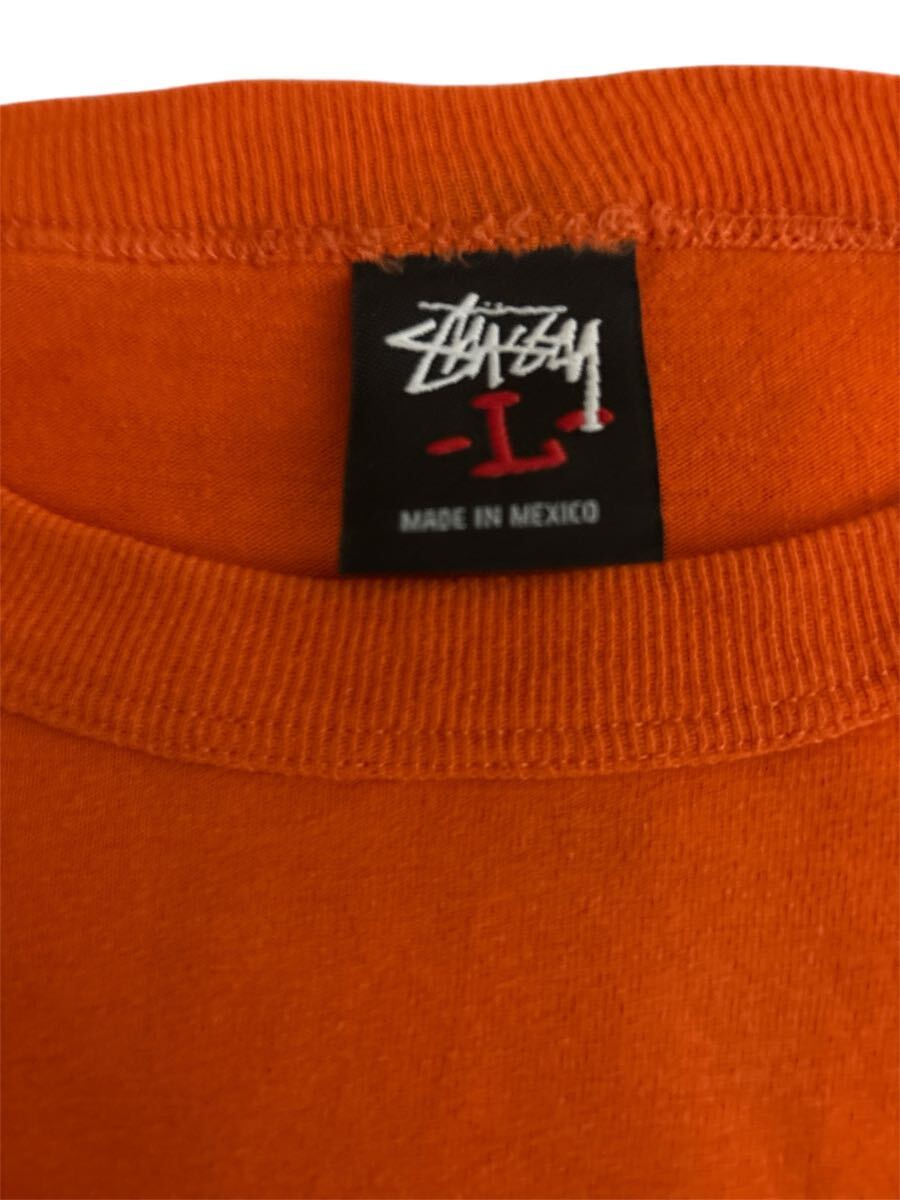 【STUSSY】メキシコ制 Lサイズ 8ボール ロゴプリント Tシャツ オレンジ ステューシー