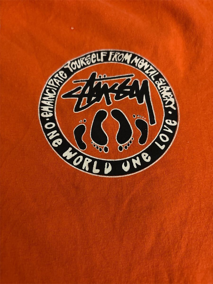 【激レア 白タグ 90s USA制】STUSSY ステューシー Tシャツ オレンジ Lサイズ ワールドワン 両面プリント ビンテージ