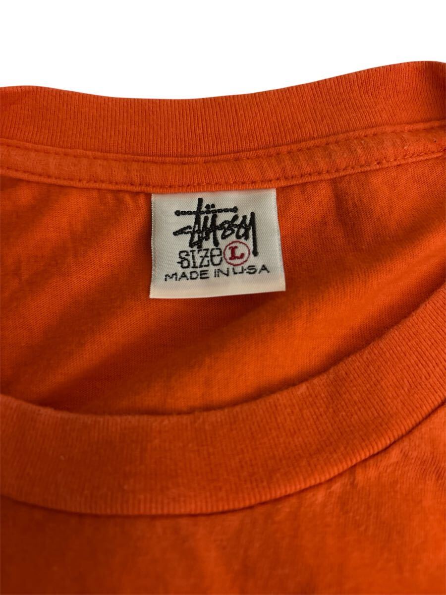 【激レア 白タグ 90s USA制】STUSSY ステューシー Tシャツ オレンジ Lサイズ ワールドワン 両面プリント ビンテージ