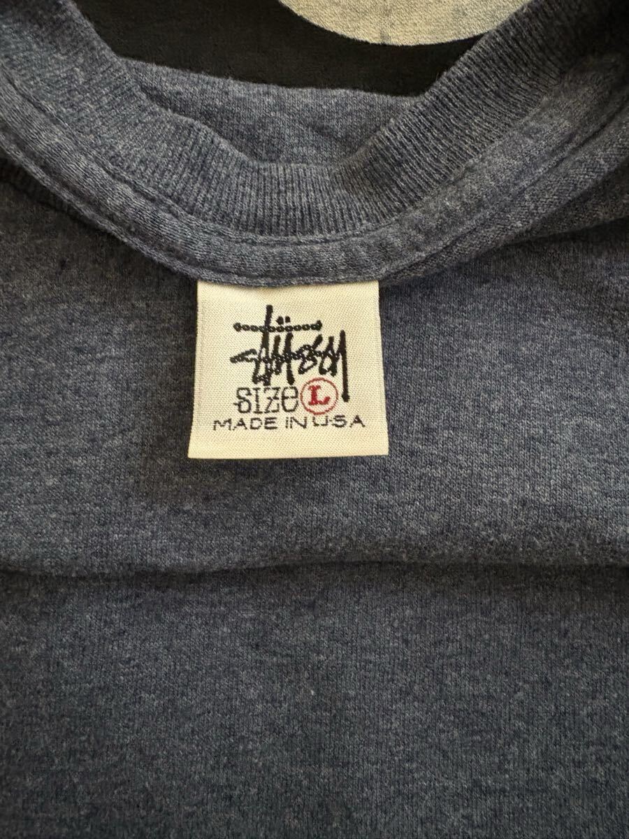 STUSSY ステューシー 90s 白タグ USA制 8ボール バックプリント Tシャツ L ネイビー