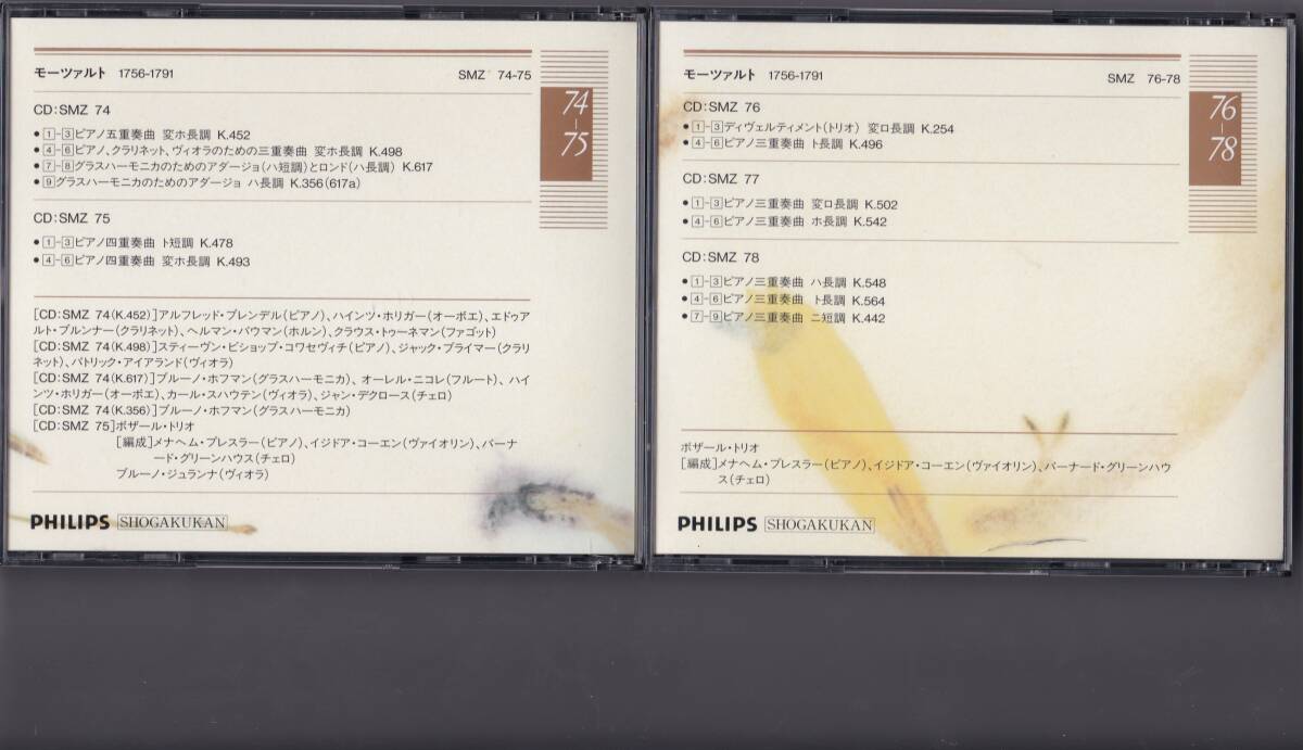 小学館 モーツァルト全集第7巻 ピアノをともなう室内楽曲 ピアノ五重奏曲 ピアノ四重奏曲 ピアノ三重奏曲 ボザール・トリオ 1987年録音_画像4