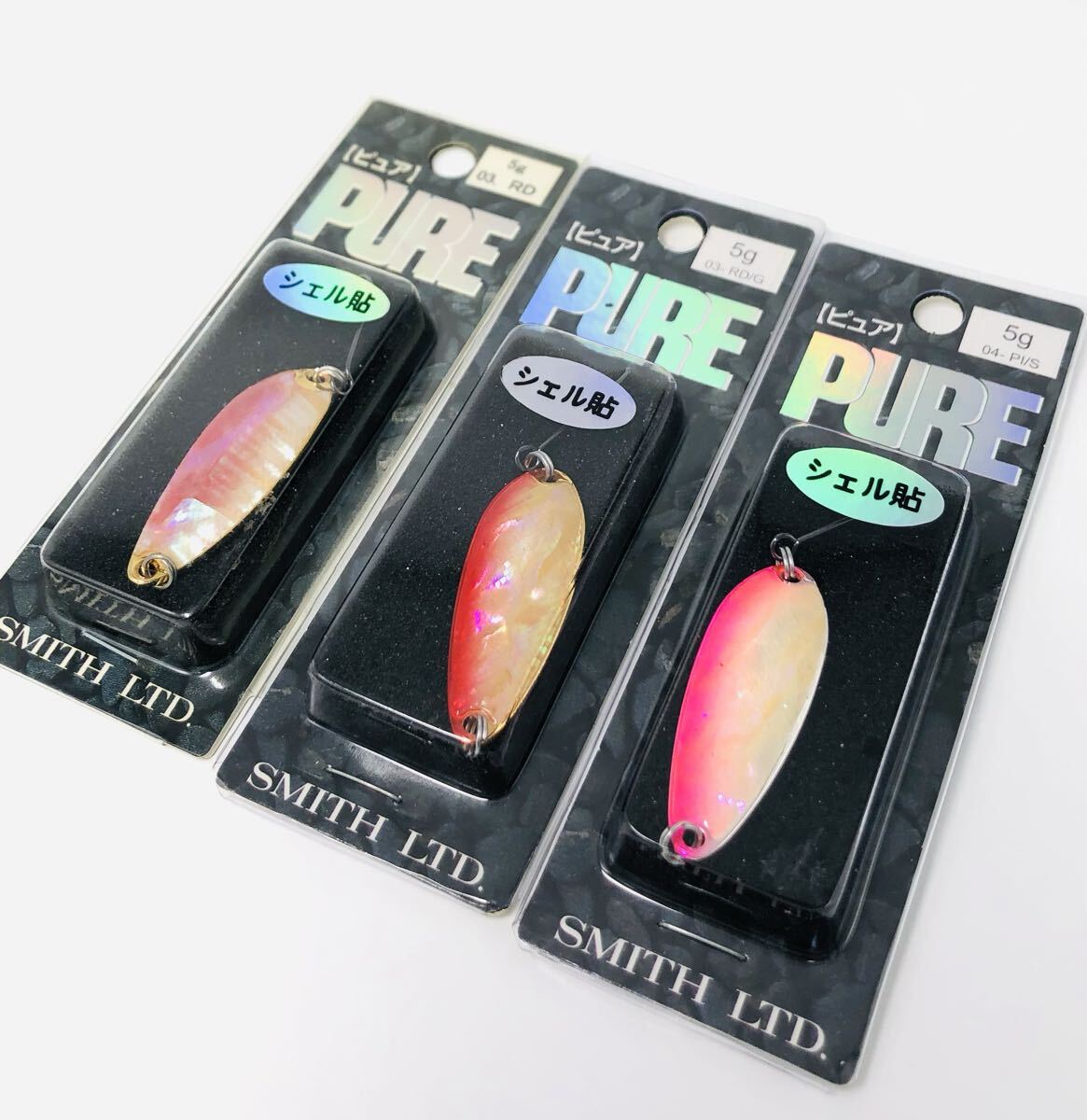 【未使用品】スミス SMITH ピュア シェル貼 5g 3点セット PURE トラウト スプーン ルアー 貝貼り ② B015_画像3