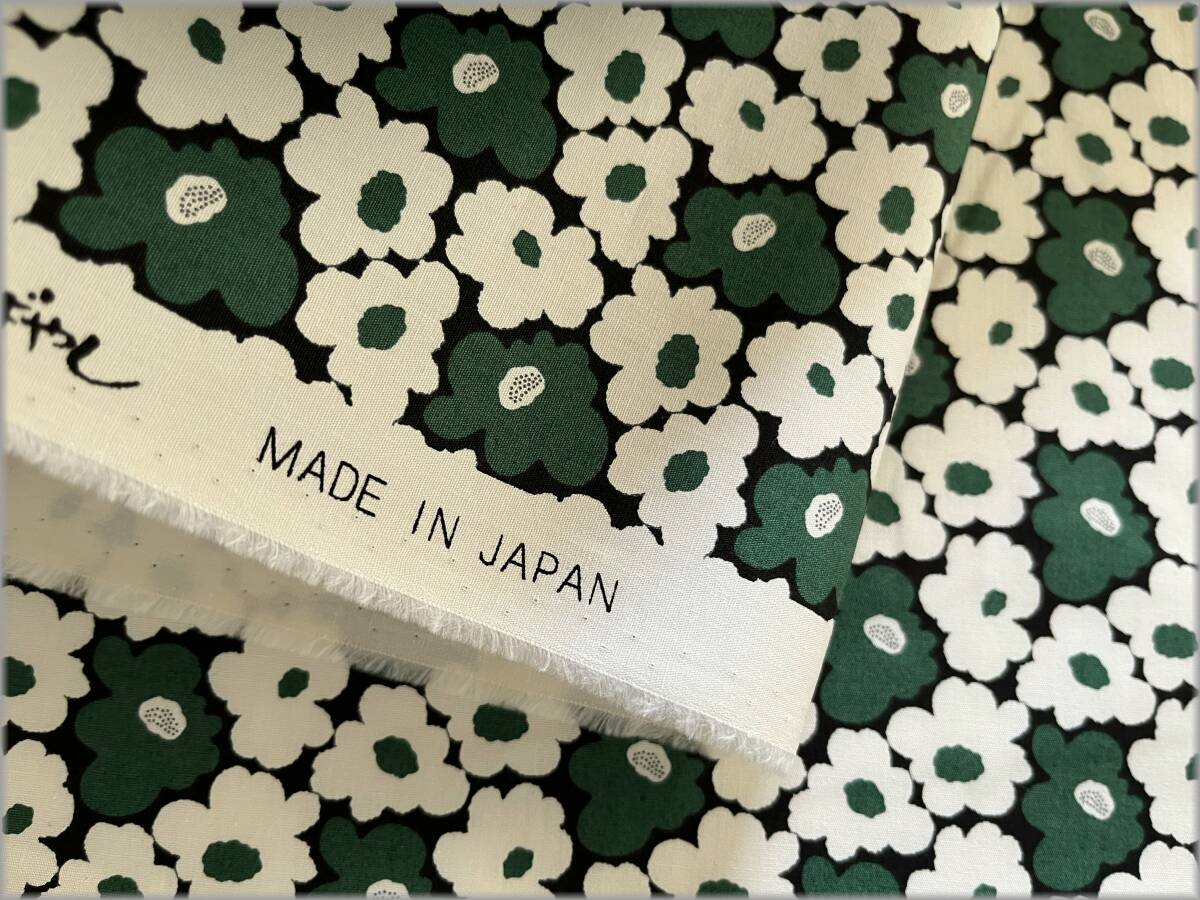mets★5m*う早この布*ミニモモ花*ブロード*green*コットン*84F