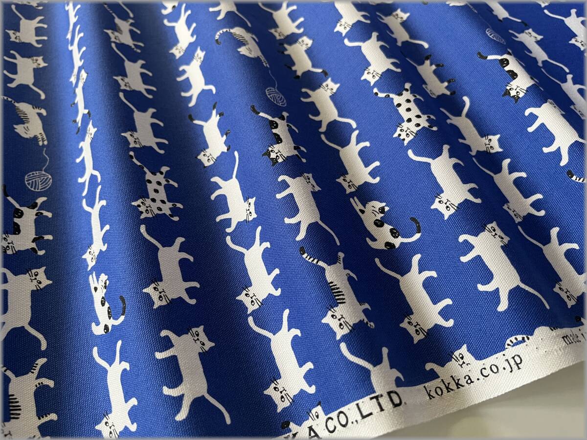 mets★5m*ネコ貓*simply palette*オックス*blue*コットン*生地1E