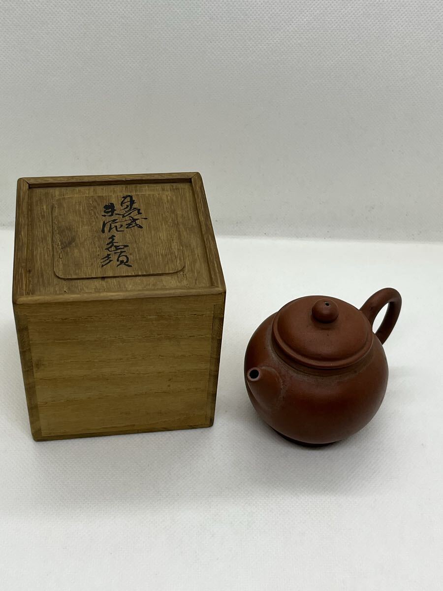 煎茶道具　時(shí)代物　朱泥急須　茶銚　銘無　木箱　唐物　后手急須　茶器