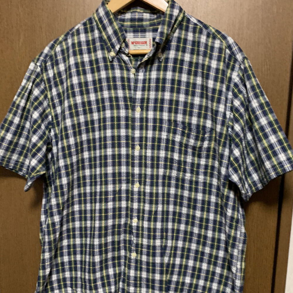 L【McGREGOR｜半袖BDシャツ】マックレガー ネイビー×グリーン系 チェック柄 半袖シャツ ボタンダウン_画像1