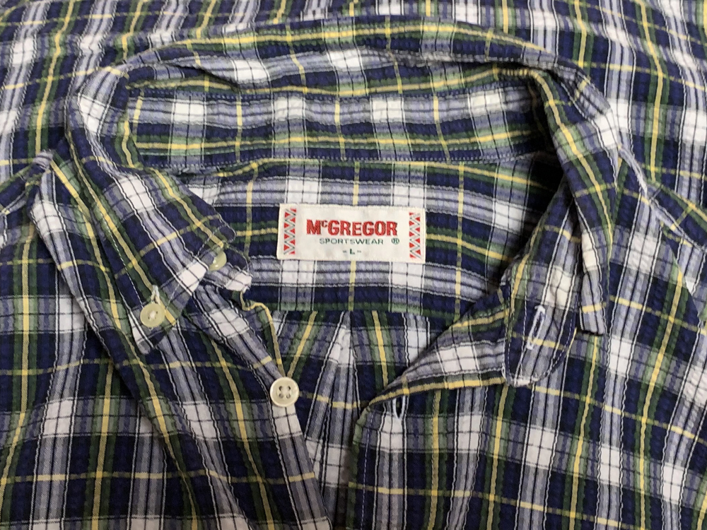 L【McGREGOR｜半袖BDシャツ】マックレガー ネイビー×グリーン系 チェック柄 半袖シャツ ボタンダウン_画像6