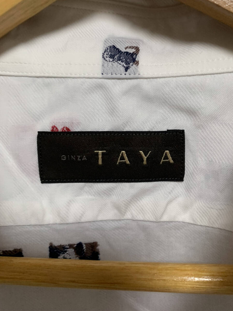 M【GINZA TAYA｜長袖シャツ】ギンザタヤ ホワイト 刺繍 総柄 銀座田屋_画像6