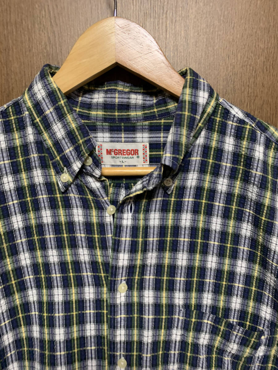 L【McGREGOR｜半袖BDシャツ】マックレガー ネイビー×グリーン系 チェック柄 半袖シャツ ボタンダウン_画像4