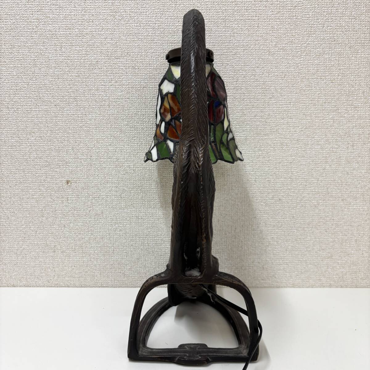 AY2605■【點(diǎn)燈確認(rèn)OK】ステンドグラス ランプ 貓モチーフ 照明 ルームランプ 貓スタンド 卓上ランプ アンティーク 1円スタート