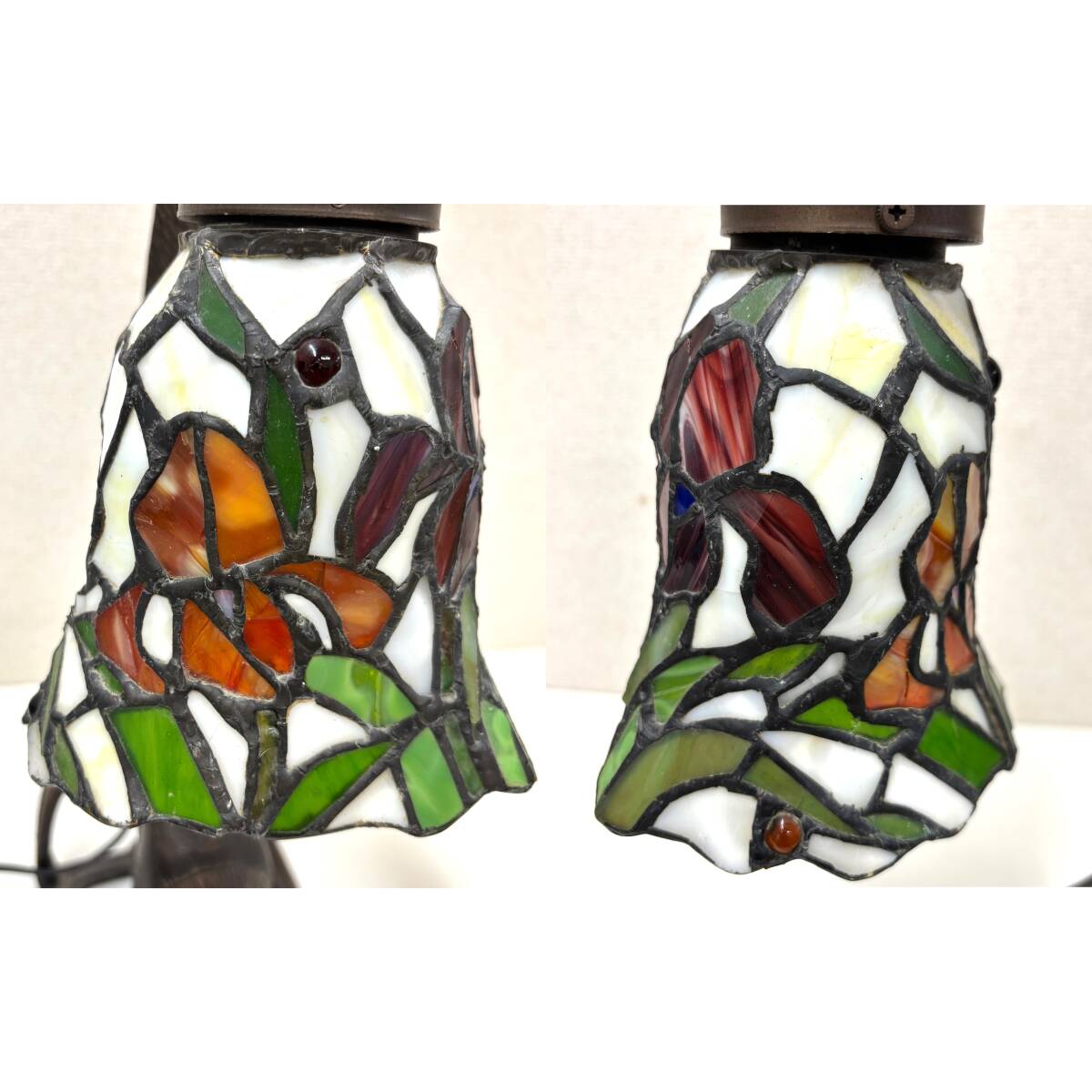 AY2605■【點(diǎn)燈確認(rèn)OK】ステンドグラス ランプ 貓モチーフ 照明 ルームランプ 貓スタンド 卓上ランプ アンティーク 1円スタート