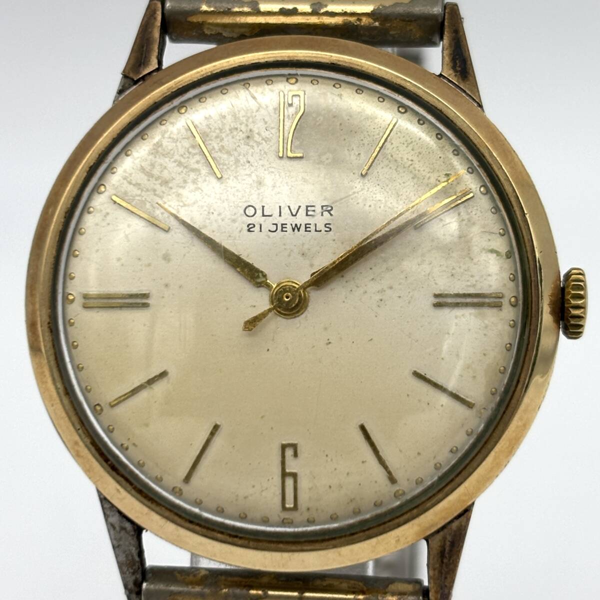 TY2701■【稼働】OLIVER 21JEWELS 腕時(shí)計(jì) オリバー 581627 自動(dòng)巻き アナログ ホワイト文字盤(pán) 時(shí)計(jì) とけい 1円スタート