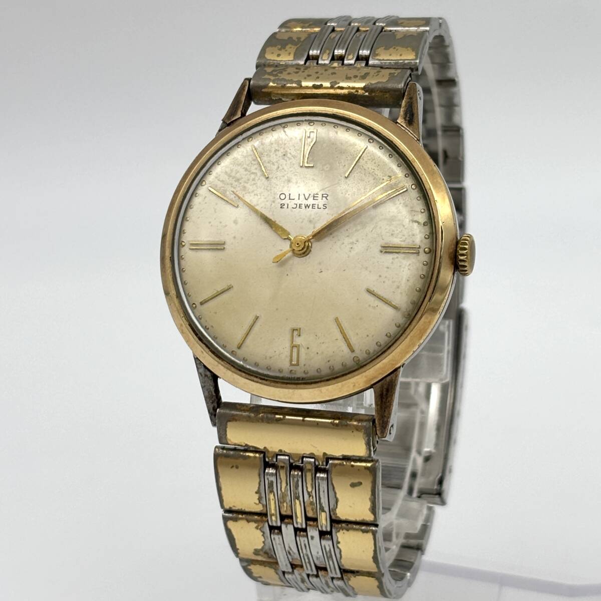 TY2701■【稼働】OLIVER 21JEWELS 腕時(shí)計(jì) オリバー 581627 自動(dòng)巻き アナログ ホワイト文字盤(pán) 時(shí)計(jì) とけい 1円スタート