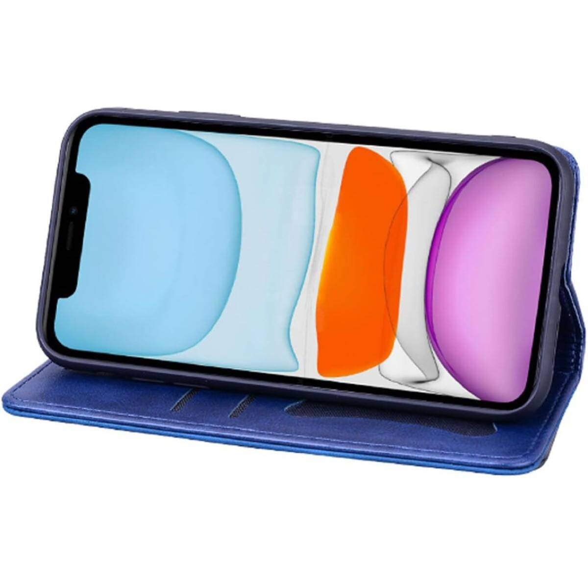 Google Pixel 4a 4G ケース 手帳型 内蔵マグネット開閉式 ベルトなし カード収納 折り畳み式 レザー ストラップ付き 横置きスタンド ブルー_画像2