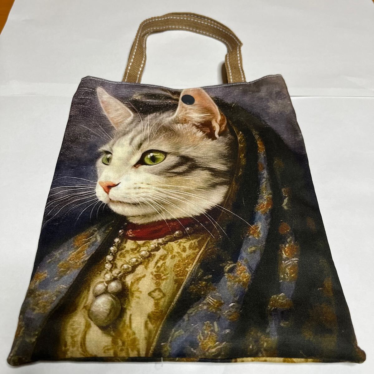2-6 ベールを被ったねこ ミニトートバッグ ハンドメイドスナップボタン付き