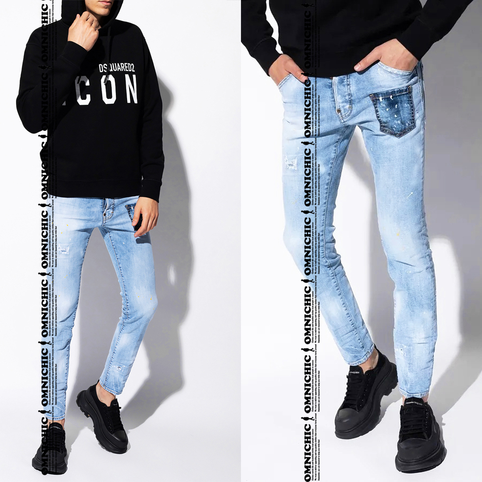 SKATERパッチポケット■新品11万【DSQUARED2】ディースクエアードイエロースポットケミカルウォッシュストレッチスケーターデニム48/W84-86_画像4