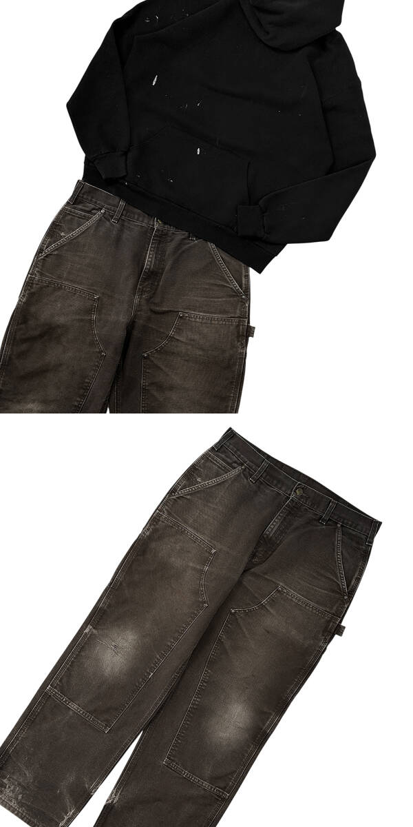 CARHARTT ダブルニー W33 L30 W34 L29 カーハート ダック ペインター パンツ 美ヒゲ DKB ダークブラウン 雰囲気 フェード 極上 ビンテージ_画像9