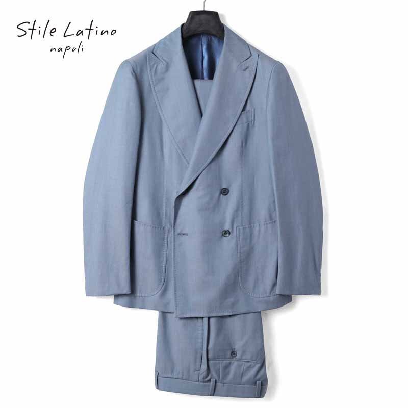 Stile Latino(スティレラティーノ) / ウールコットンデニム調(diào)4Bダブルスーツ(EMILIO) [stl2460081-44]