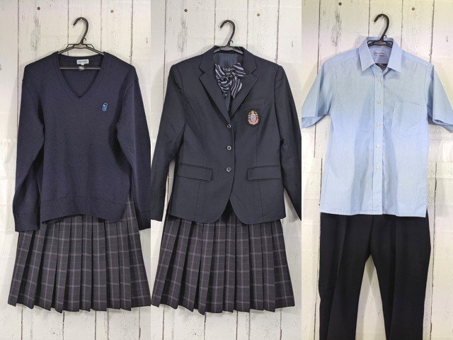 【as2166】千葉県 秀明八千代高校 女子用学生服 制服 ブレザー+セーター+カッターシャツ+冬服スカート+冬服ズボン+リボン◆L44