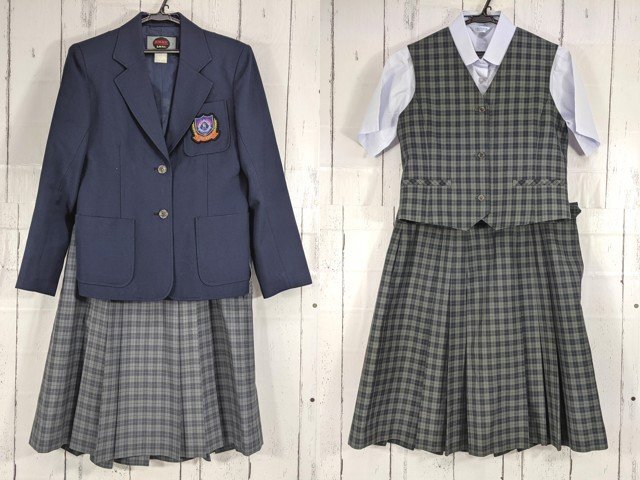 【as1783】神奈川県 睦合東中学校 女子用学生服 制服 ブレザー+ベスト+カッターシャツ+夏服/冬服スカート 大きいサイズ◆k87
