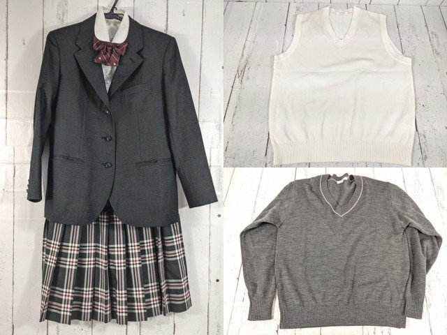 【as1239】埼玉県 開智未来高校 女子用学生服 制服 ブレザー+セーター+ニットベスト+カッターシャツ+冬服スカート+リボン◆i64