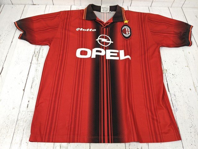 【9yt104】サッカーウエア ACミラン レプリカユニフォーム【1997-98】lotto ロット 赤 サイズ：L◆C32?