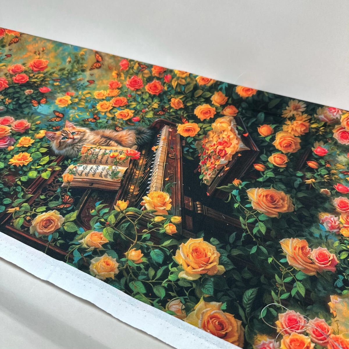 USAシーチング.綿100%生地.幅110cm×約40cm.ピアノ.薔薇.猫_画像5