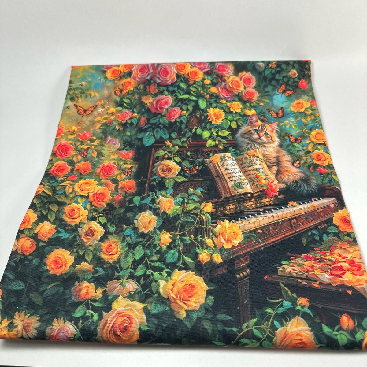 USAシーチング.綿100%生地.幅110cm×約40cm.ピアノ.薔薇.猫_画像8