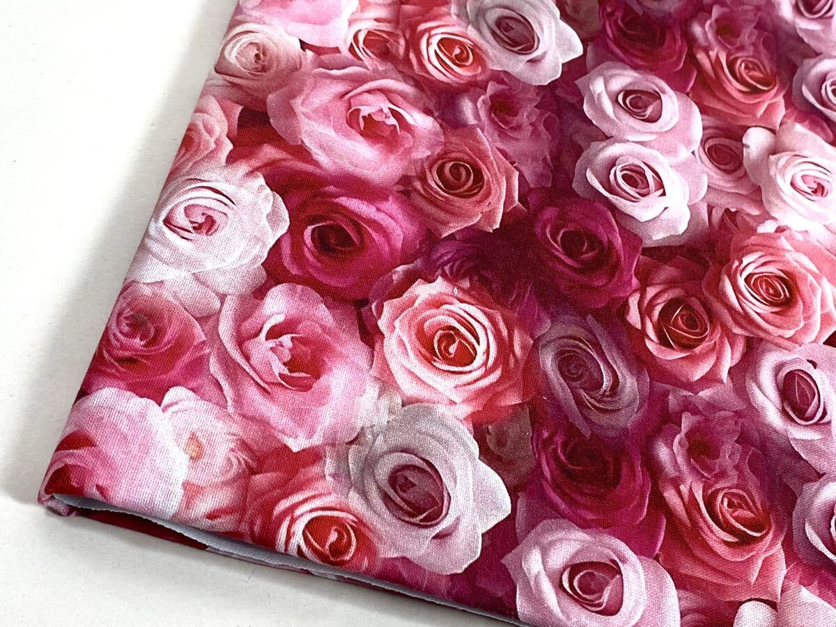 USA生地.シーチング.綿100%.幅110cm× 50cm.1067:ピンク薔薇_画像1