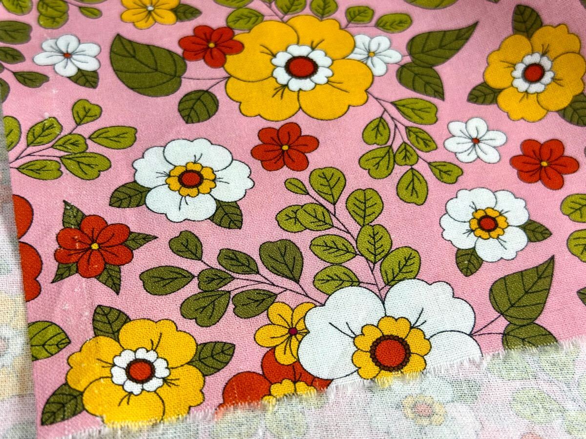 USAシーチング綿生地幅110cm×50cm.ピンク地花_画像1