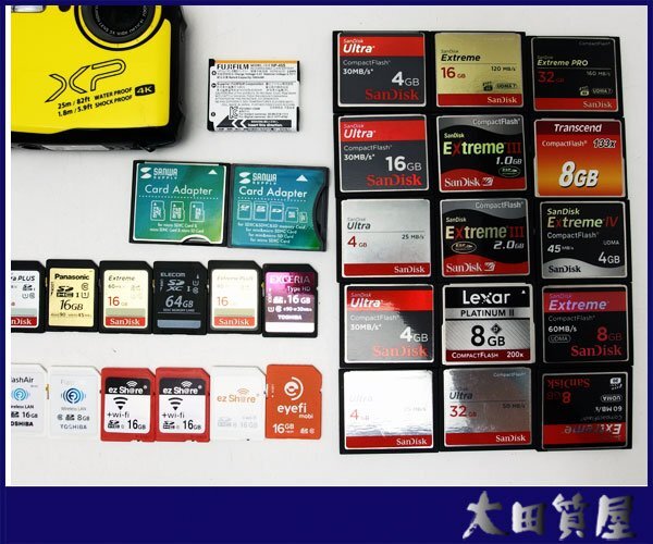 104)★FUJIFILM FinePix XP140＋Wi-Fi付きSD/SD/スマートメディア/コンパクトフラッシュ/変化案アダプタ等 動作OK 初期化済等 中古 大量★