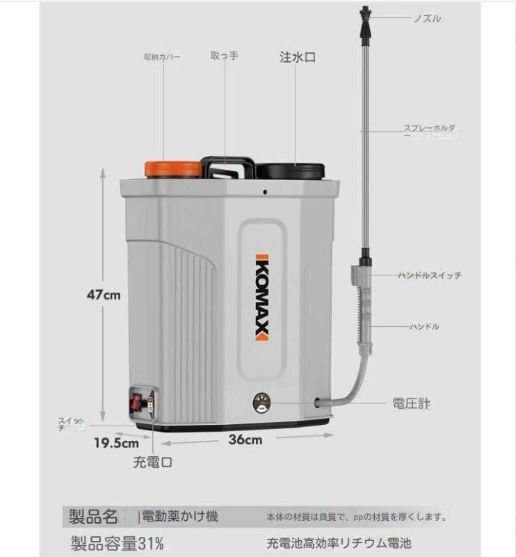 新しい未使用*電動(dòng)背負(fù)い式20L噴霧器 充電式 ノズル 農(nóng)薬 除草剤 散布 液體肥料 水やりガーデニング 消毒 害蟲(chóng)駆除 洗車(chē)