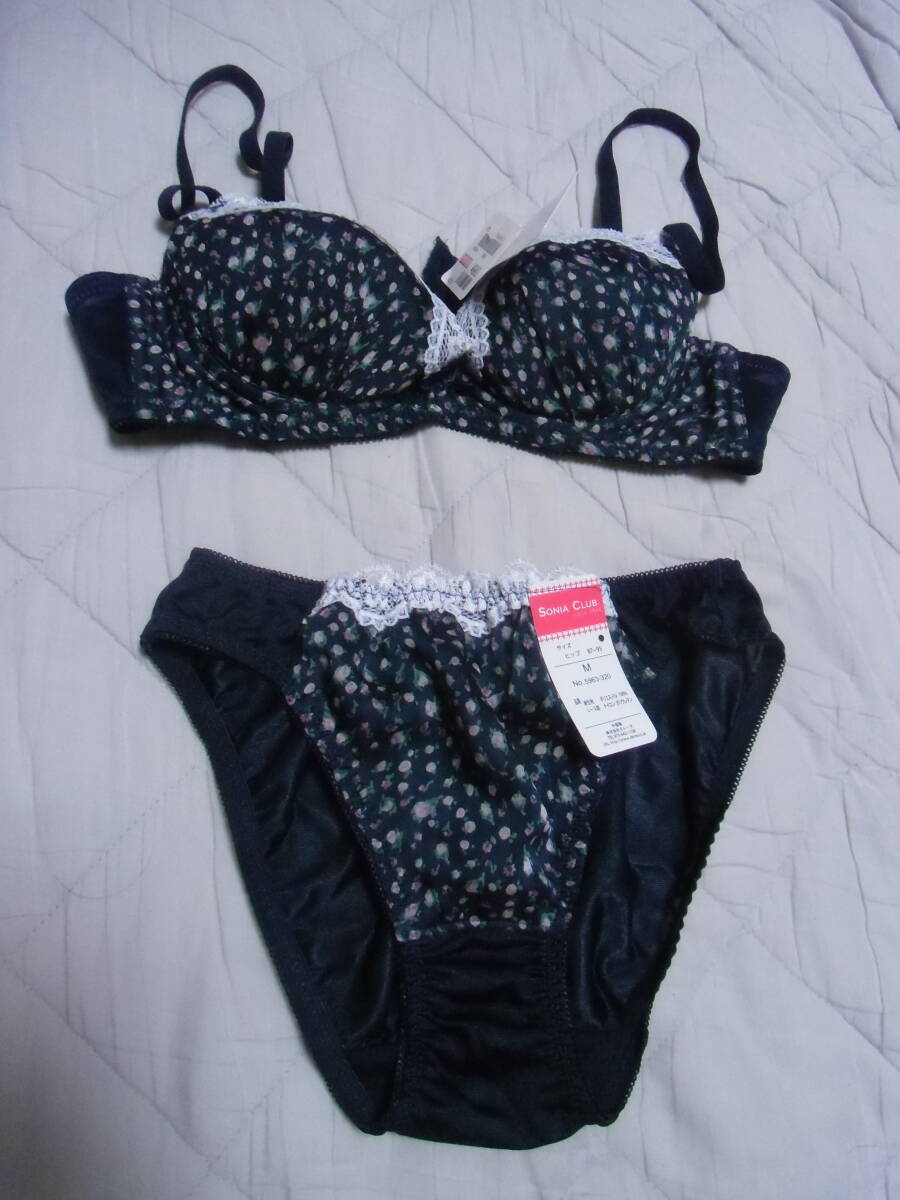 即決 未使用 レディース ブラジャー B75 ショーツ セット Mサイズ 花柄 レース エレーヌ SONIA CLUB since 1966 上下セット_画像1