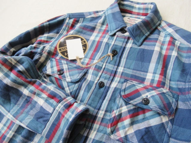 ALCARZA【ヘビーフランネルチェックシャツ】羽衣シャツ/ネルシャツ・ワークシャツ 629-00 17)BLUE Mサイズ_画像3