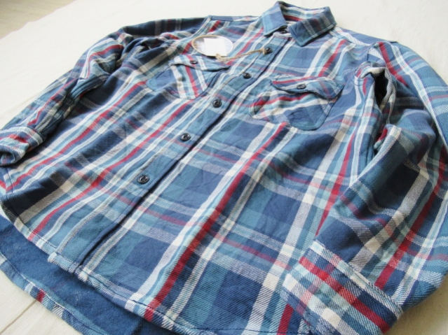 ALCARZA【ヘビーフランネルチェックシャツ】羽衣シャツ/ネルシャツ?ワークシャツ　629-00　17）BLUE　Lサイズ
