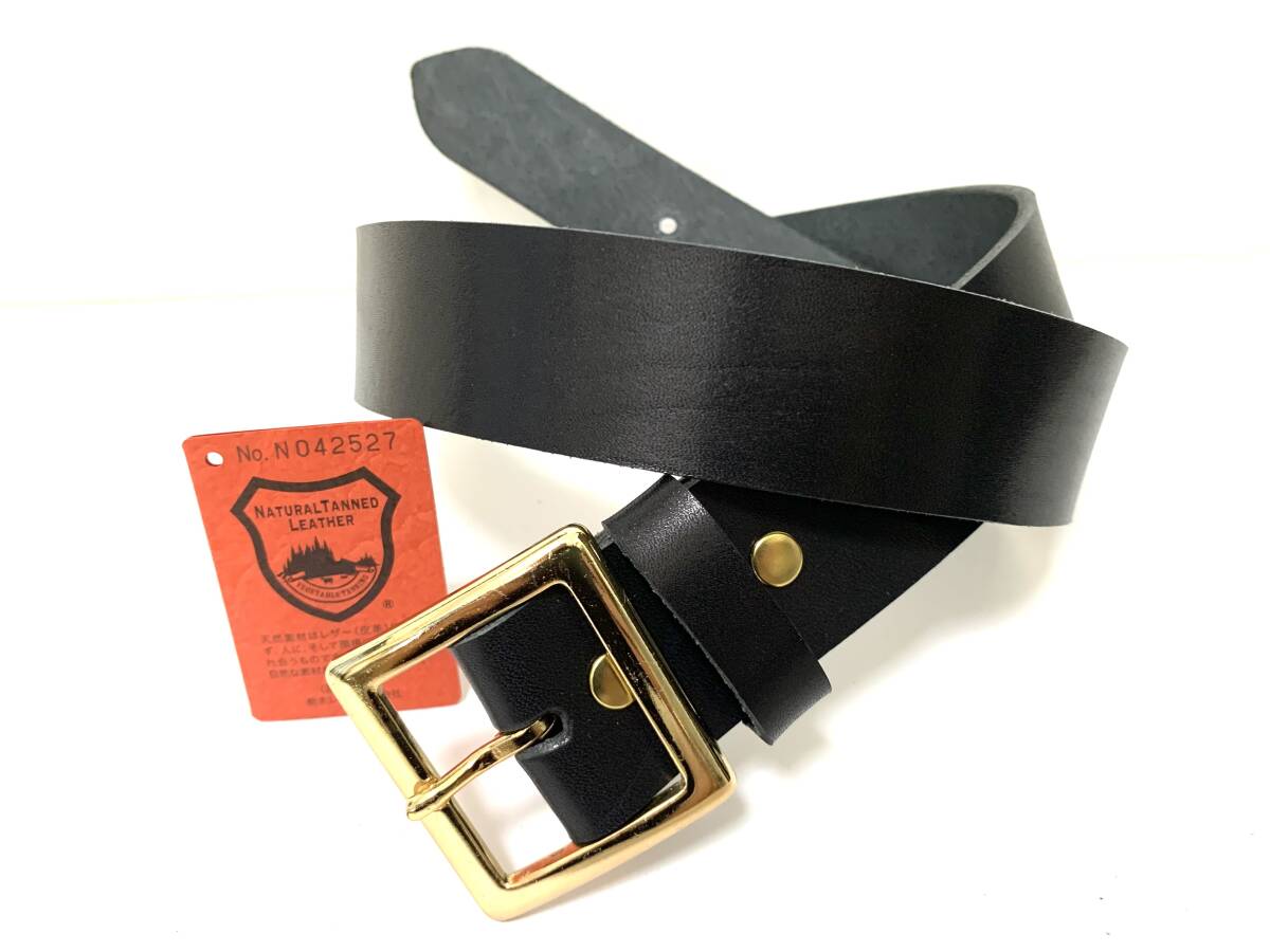 訳あり1円スタート 栃木レザーベルト(黒)34インチ 40mm幅 ゴールド鍍金(めっき)バックル 一枚革_画像1