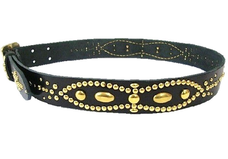 真鍮製八角バックル　栃木レザー　ピーナッツ型スタッズベルト　黒　４０ｍｍ幅　一枚革_画像3