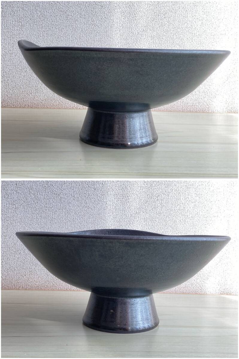 【KB14】陶器 銘あり 花器 水盤 花入 花瓶 花生け フラワーベース 大きめ 盃型 直径28cm 高さ12cm 重さ1.6kg 陶磁器 焼物_画像7