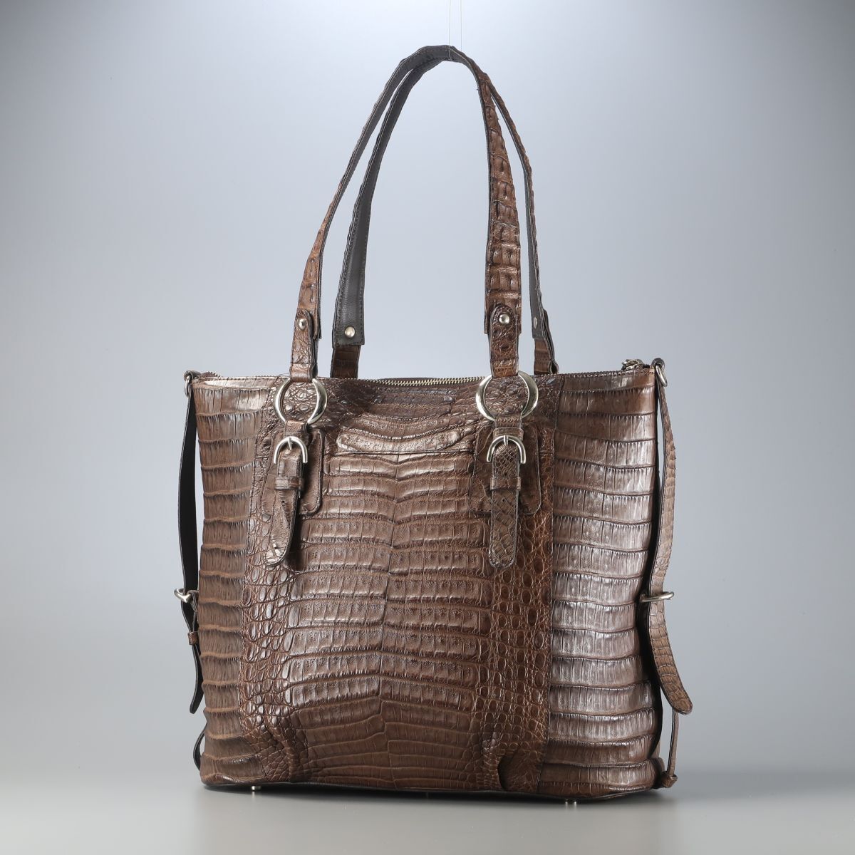 GS2598▲Ankh Jet アンクジェット カイマンレザー 本ワニ革 トートバッグ 最高級(jí)皮革 A4対応 肩掛け 鞄 ブラウン系
