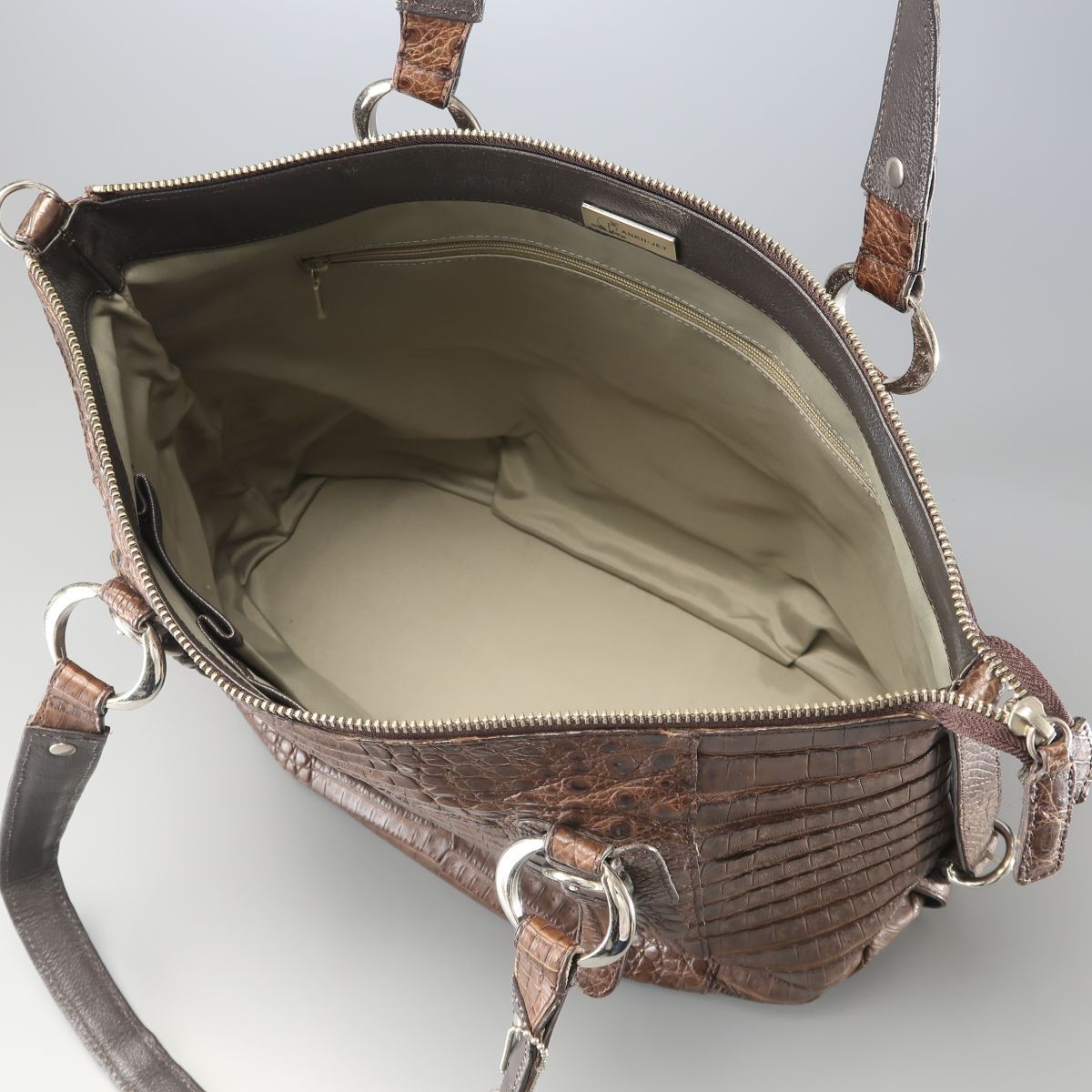 GS2598▲Ankh Jet アンクジェット カイマンレザー 本ワニ革 トートバッグ 最高級(jí)皮革 A4対応 肩掛け 鞄 ブラウン系