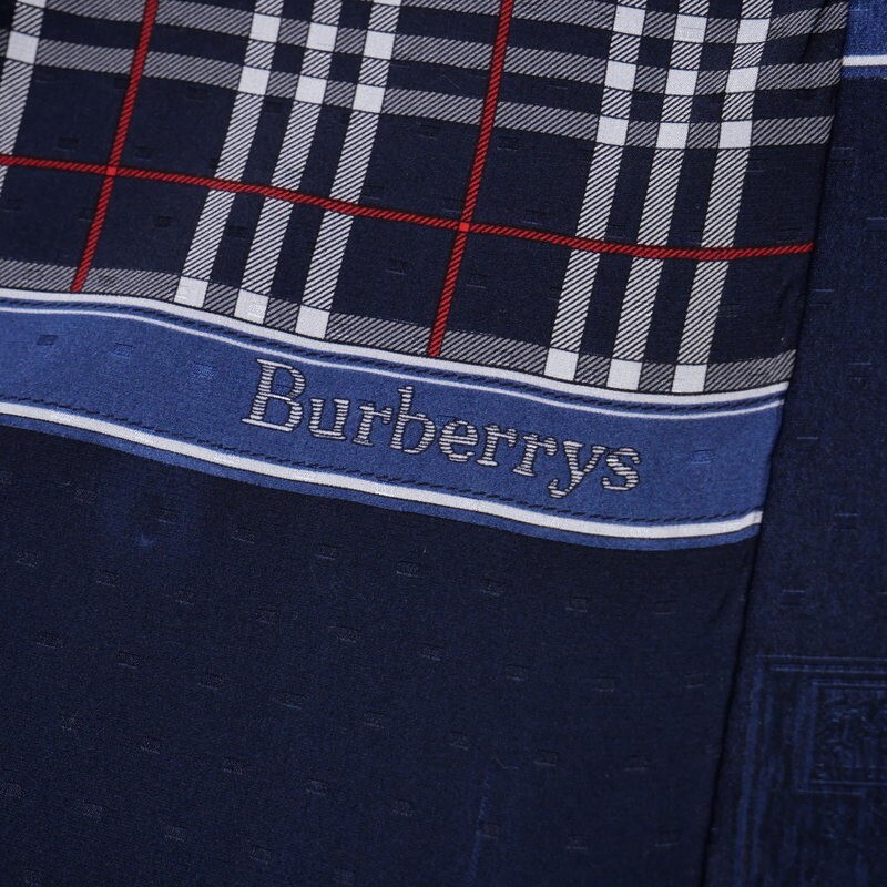 TJ4421△イタリア制 Burberrys バーバリー ヴィンテージ チェック柄 シェルターマーク シルクスカーフ ストール ネイビー系