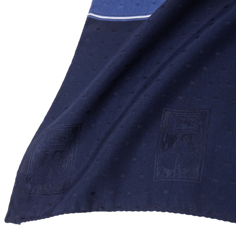 TJ4421△イタリア制 Burberrys バーバリー ヴィンテージ チェック柄 シェルターマーク シルクスカーフ ストール ネイビー系