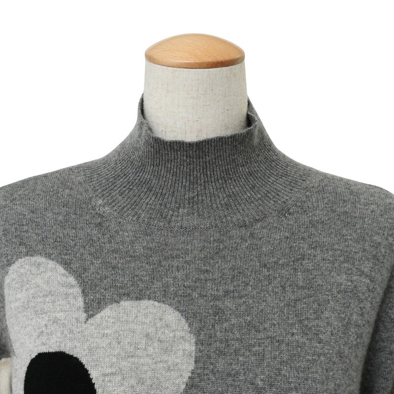 MI0157□ユートゥーコレクション/UTOO COLLECTION 総カシミヤ 花柄 ハイネック 長(zhǎng)袖 セーター/ニットプルオーバー サイズL グレー×白絙?