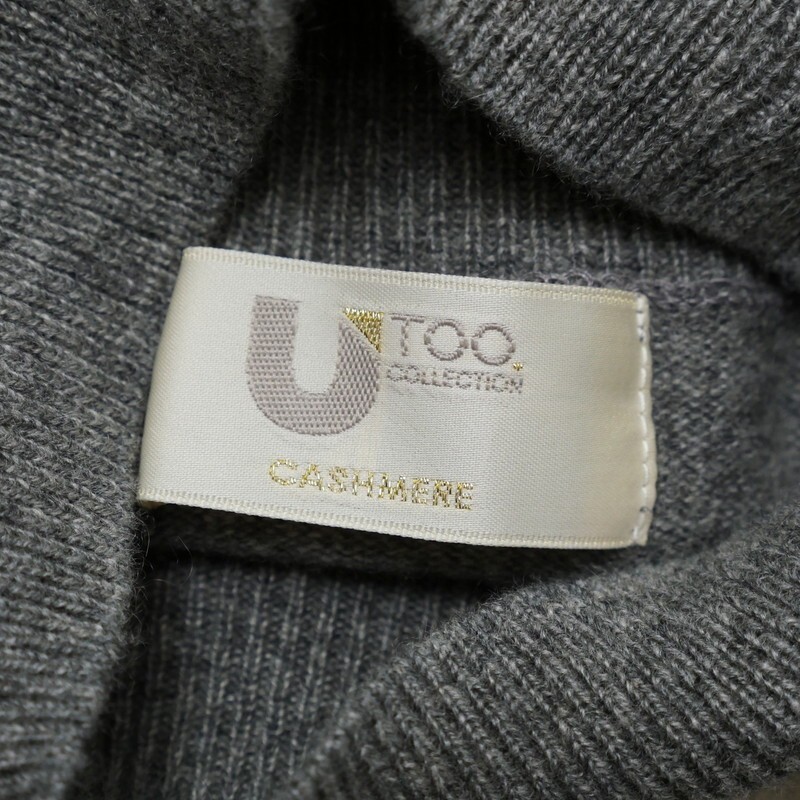 MI0157□ユートゥーコレクション/UTOO COLLECTION 総カシミヤ 花柄 ハイネック 長(zhǎng)袖 セーター/ニットプルオーバー サイズL グレー×白絙?