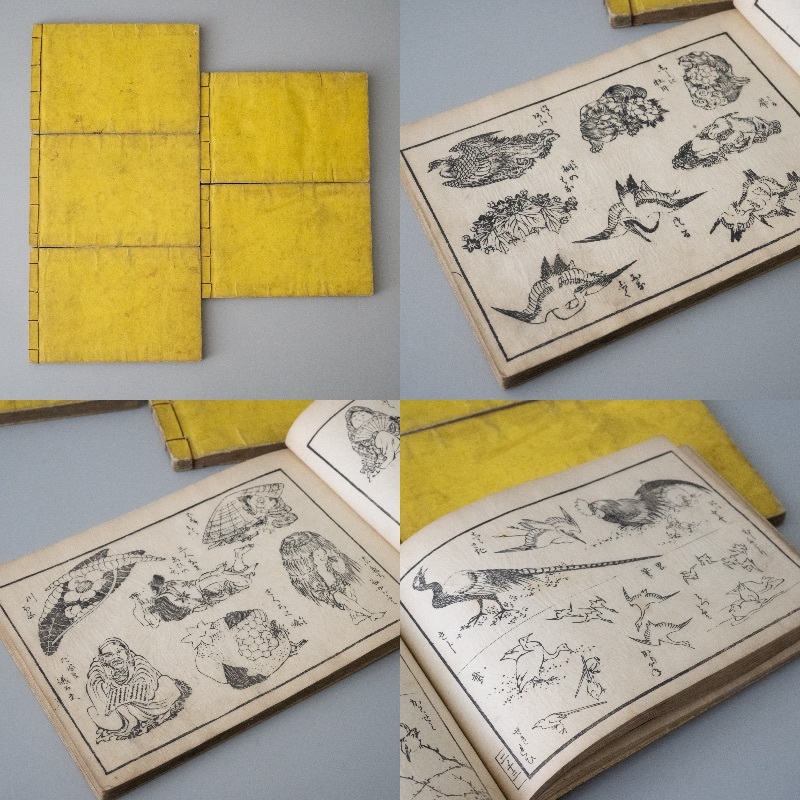 花鳥山水図式 全5冊 葛飾北斎画 和本 浮世絵 鍔 小道具 本草 絵手本 刀鍔 動物 植物 葛飾為斎 魚 猫 花 古文書の画像3