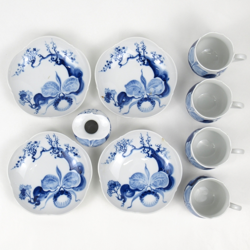 1円? Meissen ブルーオーキッド コーヒーカップ&ソーサー/約18.5cmプレート/約25.5cmプレート/クリーマー 計(jì)17點(diǎn) ※同梱不可 4093236